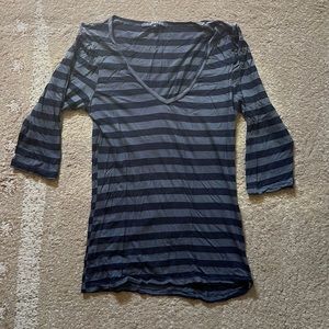 Timeless Black and Gray Stripped 3/4 Sleeve T-Shirt